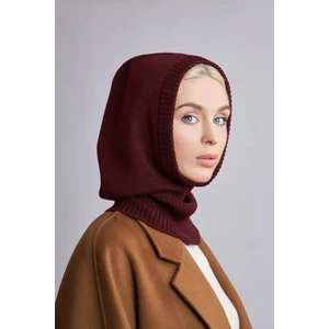 Balaclava Kadın Triko Kar Maskesi Bere Boyunluk Bordo