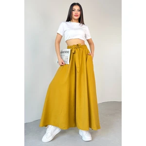 PNT-07410 Hardal Rengi Dokuma Kuşaklı Şalvar Etek Pantolon