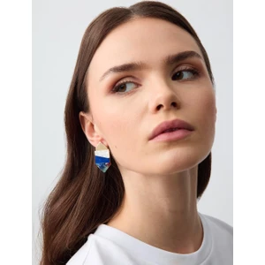 Jimmy Key Mavi Renk Bloklu Asimetrik Desenli Küpe