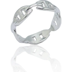 Sade Tek Şerit Zincir Tasarım 925 Ayar Gümüş Kadın Yüzük 201024010