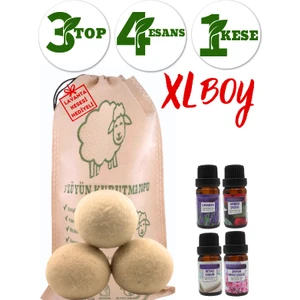 %100 Yün Merinos Yünü 3 Top ve 4 Koku Xl Çamaşır Yün Kurutma Topu ve Kokusu Kurutma Makinesi Için