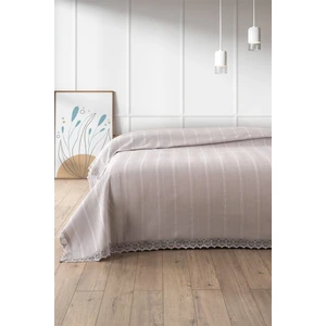 %100 Pamuk Çift Kişilik Kopanaki Dantelli Petek Pike-210x230 cm-Taş