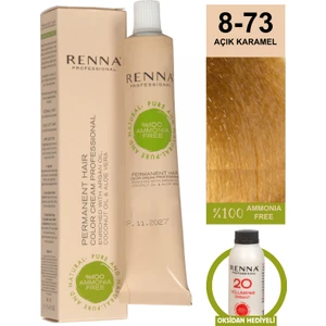 Bitkisel Amonyaksız Saç Boyası 60 ml 8-73 Açık Karamel Oksidan Hediyeli