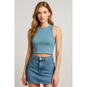 Kadın Askılı Crop Atlet Mavi