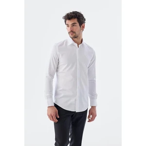 Beyaz Klasik Yaka Tek Cepli Erkek Gömlek
