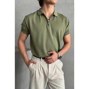 Erkek Oversize Fermuarlı Polo Yaka Triko T-Shirt