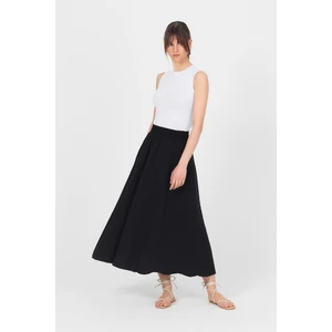 Siyah Örgü Kemer Detay Cepli Midi Etek 3027