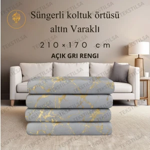 Koltuk Çekyat Örtüsü Yeni Moda Altın Varaklı Dekoratif Açık Gri Süngerli Koltuk Örtüsü 1ADET
