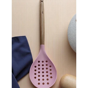 Bambu Saplı Silikon Kevgir Pembe Renk 33 cm