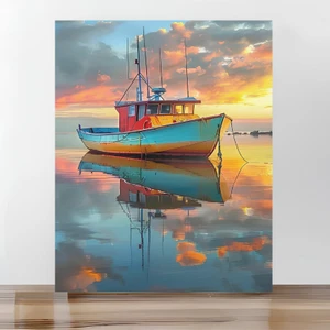 Sayılarla Boyama Tuval Seti Fırça Boya Dahil (Çıtalı) 40X50 cm -Balıkçı Teknesi