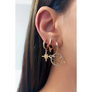 ÇLK Accessories 3'lü Zirkon Taşlı Satürn ve Kuzey Yıldızı Kombin Küpe 3754 B33503
