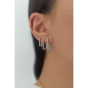 ÇLK Accessories 3 Lü Taşlı Kare Küpe Kombin TRKÜPE34916