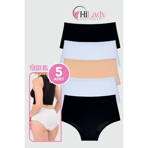 Kadın Külot 5'li Paket Yüksek Bel Külot, Likralı Pamuklu Kumaş