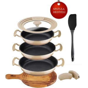 Try Cook 7 Parça Döküm Gövdeli, Diamond Kaplama, Yanmaz Yapışmaz Yumurta ve Sahan Seti 18-22 cm