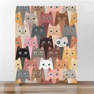 Sayılarla Boyama Tuval Seti Fırça Boya Dahil (Çıtalı) 40X50 cm - Kediler