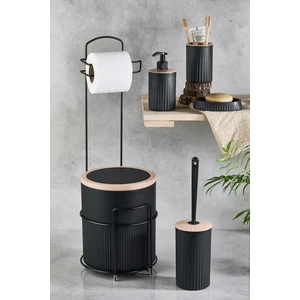 Lüks Siyah 6lı I Banyo Seti Metal Standlı Tuvalet Wc Kağıtlık Şık Tasarım