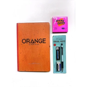 New Notes Iplik Dikişli Sert Kapak Orange Defter-Okul Seti Versatil 0,7-Yapışkanlı Not Kağıdı Set 7