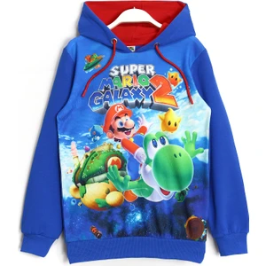 Super Mario 3D Baskılı Kışlık Mevsimlik Uzun Kollu Kapüşonlu Hoodie Sweatshirt Mavi 001-0002048