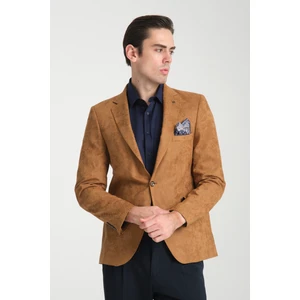 Adelfo Erkek Camel Diagonel Süet Slim Fit Mono Yaka Spor Blazer Ceket