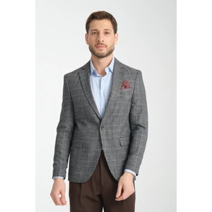 Caswino Erkek Gri Ekose Slim Fit Mono Yaka Spor Blazer Ceket
