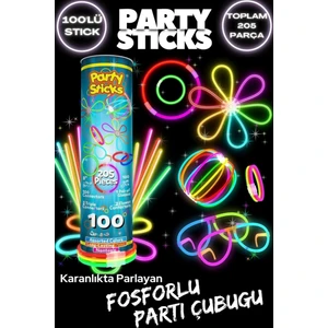 205 Parça Fosforlu Parti Çubuğu Seti 100 Fosforlu Çubuk Gözlük Bileklik Çiçek Aparatlı