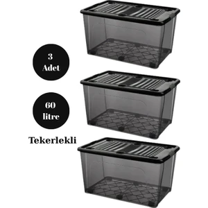 Depolama Saklama Kutusu Düzenleyici Tekerlekli Kilitli Saklama Kabı 3 Adet 60 Lt Antrasit