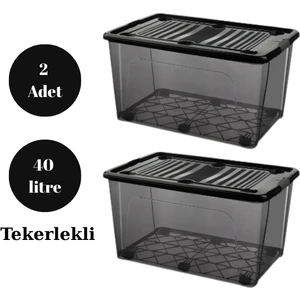 Depolama Saklama Kutusu Düzenleyici Tekerlekli Kilitli Saklama Kabı 2 Adet 40 Lt Antrasit