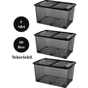 Depolama Saklama Kutusu Düzenleyici Tekerlekli Kilitli Saklama Kabı 3 Adet 40 Lt Antrasit