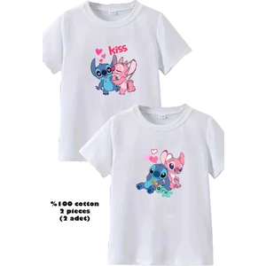 2li Kaliteli Pamuk Penye Kız Çocuk Baskılı Tshirt Tişört 5 6 7 8 9 10 11 12 13 14 Yaş Lilo Kuromi Hello