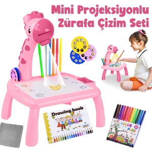 Projeksiyonlu Zürafa Mini Çizim Masası, 24 Farklı Figür, 12 Renk Boya Kalemi ve Çizim Defteri