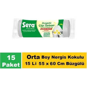 Çöp Torbası Büzgülü Nergis Kokulu Orta Boy 15 Li 55 x 60 cm x 15 Paket