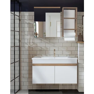 Venüs 80 cm Komple Mdf Banyo Dolabı, Seramik Lavabolu, Havluluklu Banyo Dolabı Seti Hazır Kurulu