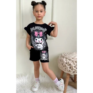 Linna Kuromi Baskılı Alt Üst T-Shirt Şort Takım.. % 100 Pamuk Alt Üst Takım. Lastikli ve Kalın Ip Bağçıklı