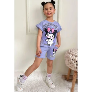 Linna Kuromi Baskılı Alt Üst T-Shirt Şort Takım.. % 100 Pamuk Alt Üst Takım. Lastikli ve Kalın Ip Bağçıklı