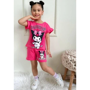 Linna Kuromi Baskılı Alt Üst T-Shirt Şort Takım.. % 100 Pamuk Alt Üst Takım. Lastikli ve Kalın Ip Bağçıklı