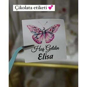 Yenidoğan Çikolata Etiketi Kelebekli 3,5x3,5 cm 70 Adet Kişiye Özel - Arletikettasarım
