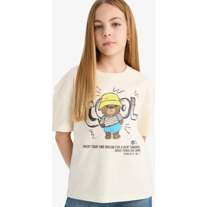 Kız Çocuk Relax Fit Bisiklet Yaka Baskılı Kısa Kollu Tişört E0353A825SM