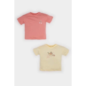 Kız Bebek Yenidoğan Bisiklet Yaka Baskılı Penye 2'li Kısa Kollu Tişört E8246A525SM