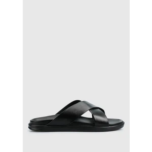 Siyah Deri Erkek Konfor Terlik