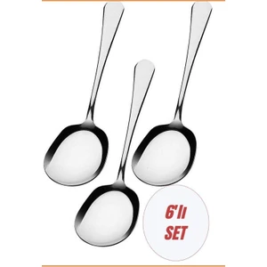 6 Adet Paslanmaz Çelik Servis Sunum Kaşığı 21 cm Metal Kaşık