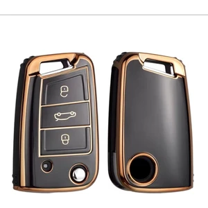 Volkswagen Golf 7 Polo 2015+ T-Roc T-Cross Tiguan Siyah-Gold Anahtar Kılıfı