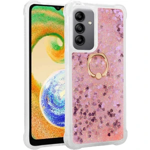 Samsung Galaxy A04S Kılıf Pembe Liss Sulu Simli Silikon Kapak Orijinal Esnek Ince Geliştirilmiş Dayanıklı Darbe Karşıtı Koruyucu Yeni Nesil Tasarım (Samsung Galaxy A04S, Pembe)
