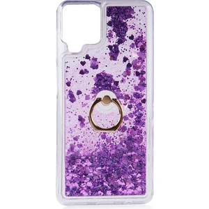 Samsung Galaxy M32 Kılıf Mor Liss Sulu Simli Silikon Kapak Orijinal Esnek Ince Geliştirilmiş Dayanıklı Darbe Karşıtı Koruyucu Yeni Nesil Tasarım (Samsung Galaxy M32, Mor)