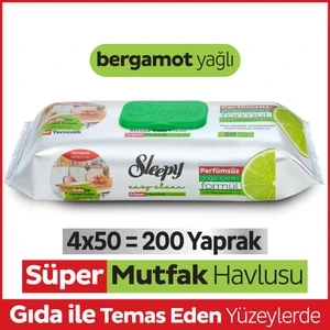 Easy Clean Süper Yüzey Temizlik Mutfak Havlusu&Mendili Bergamot Yağlı 4X50 (200 Yaprak)
