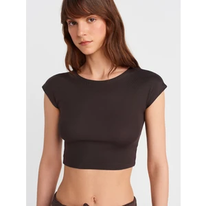 30528 Pamuk ve Modal  Karışımlı Crop Top-Koyu Kahve