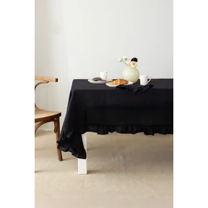 Premium | Fırfırlı Keten Siyah Masa Örtüsü 140 x 180 cm