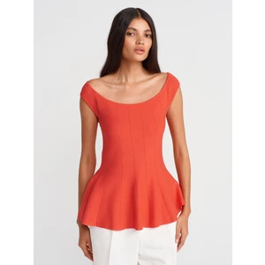 10741 Kayık Yaka Volanlı Triko Bluz-A.kırmızı