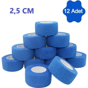 12 Adet Kendinden Yapışkanlı Elastik Koban Bandaj Kendine Yapışan Coban Mavi Renkli