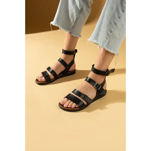 Pembe Potin Ayarlanabilir Tokalı Rahat Kalıp Kadın Sandalet 51-850-24