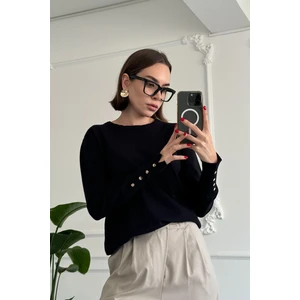 Bisiklet Yaka Kolu Düğmeli Orijinal Kazak- Siyah